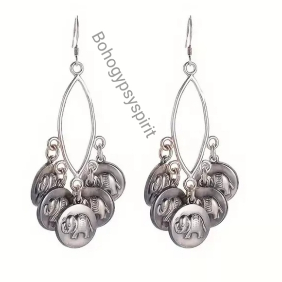 Boho Elephant Tassel Dangle Earrings - Picture 1 of 17